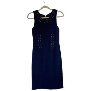 ANTHROPOLOGIE Leifnotes Navy Blue Corset Laced Dress Size XS Office